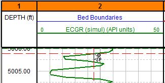 Build Earth Model > Detect Bed Boundaries: Bed boundaries need to be established to enable the modeling of the Earth Model resistivity log.
