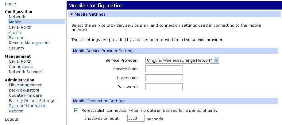 e. The Cingular Orange network requires manual input of the APN configuration and a user name as password. There are three service plan options (not case-sensitive): i. WWAN.