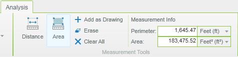 Advanced Functions 2. Measure area is only available through the Advanced Toolbar. The perimeter and area are calculated when measuring area.