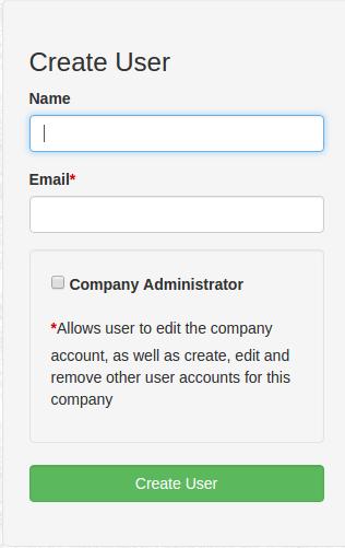 3. Managing your company (cont d) This will take you to the company users management screen. Click the green new button next to Users. This will open the Create User Screen.