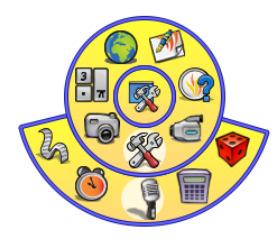 5. Point to the More Tools icon to reveal; Tickertape Clock Sound Recorder Calculator Dice 6.