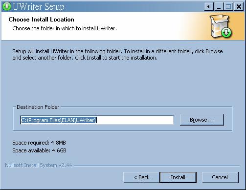 After selecting, click the Next button to continue to the next step. 4. Define a folder location with which to install and store the UWriter program.