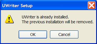 UWriter Installation Completed Message 2.3.