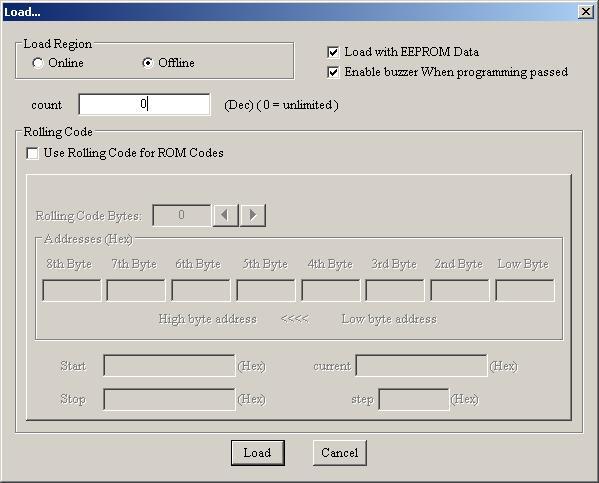 Chapter 3 3.2.3 Load Dialog From Menu bar, click [Program] [Load] to display the Load dialog. (Figure 3-6a). Select the Load Region option box first. Its default value is Online.