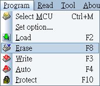 From the Main menu, click on [Program] [Select MCU] command. Then the Select MCU dialog (Figure 3-2a in Section 3.1.1) will prompt you to enter your new target chip part number. Refer to Sections 3.
