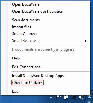 Additional New Features and Improvements You open the tray menu of DocuWare Desktop Apps by right clicking the icon in the Windows taskbar. 5.