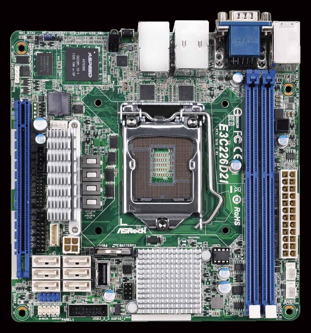 E3C226D2I / E3C224D2I Intel LGA 1150 Socket 2 x DIMM, up to 16GB DDR3 1600/1333 ECC & non-ecc DIMM 1 x PCIe 3.0 x16 6 x SATA3 6.