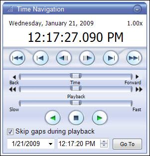 Time Navigation The Time Navigation section within the Function Pane is used to playback recorded video.