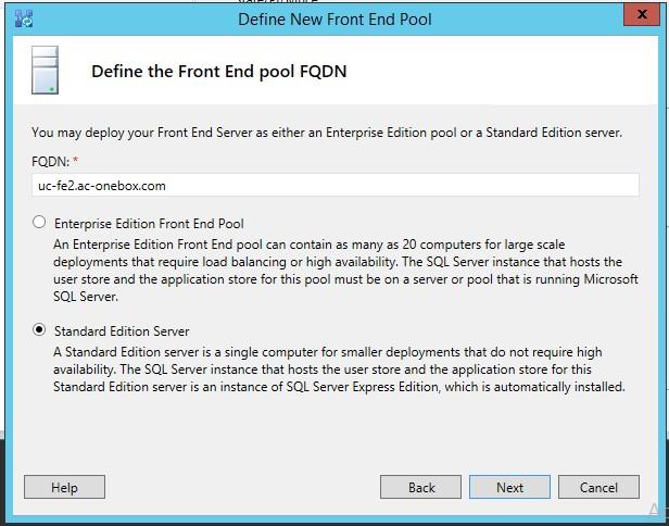 Software Installation To define the new FE server: 1. Define a new front-end server FQDN (example: uc-fe2.