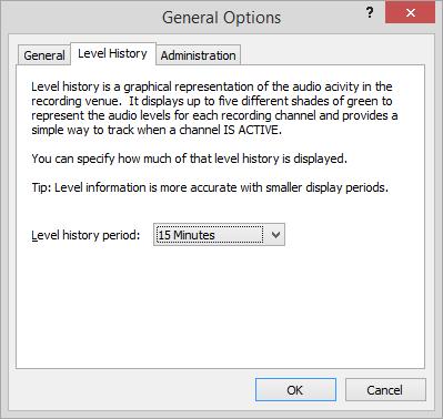 Level History Select the required display period from the list. Administration These options are restricted - as described at the beginning of this section.
