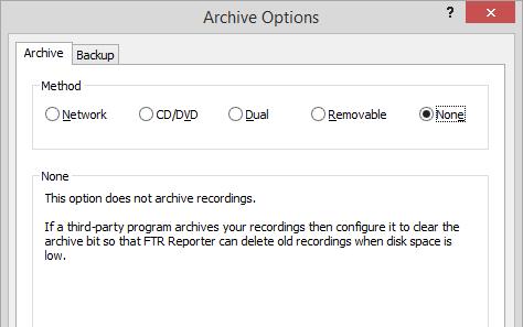 FTR Reporter automatically deletes old archived recording files when disk space is low.