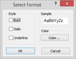3. From the Select Format dialog box, select a Style and Colour. 4. When the required format selections are made, click OK.