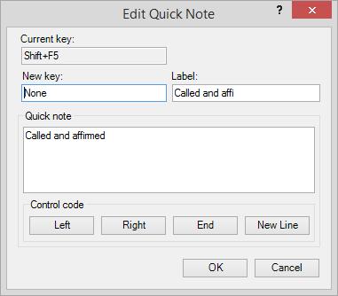 2. Observe that the Edit Quick Note dialog box opens and that the quick note details are available for editing. 3. Make the necessary changes and click OK. 4.