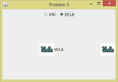 4. GUI Programming - Draw the GUI that is generated by the following code. (1.0%) Assume the image usc.jpg is Assume the image ucla.jpg is import java.awt.borderlayout; import java.awt.event.