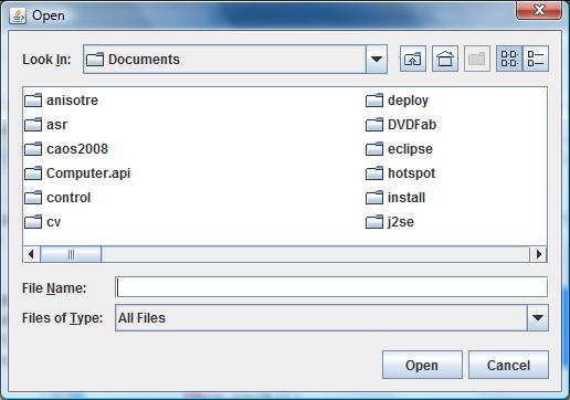 A file chooser provides a GUI for selecting a file to open (read) or save (write) file chooser (for