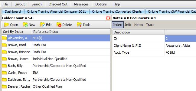 TOOLBAR AND BUTTON BAR ON THE FOLDER SCREEN Index defines the index in a folder.
