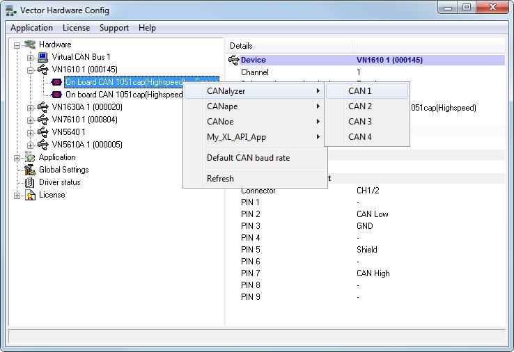 4.2 Tool Description 4.2.2 Tree View Accessing Vector devices Hardware The tool is split into two windows.