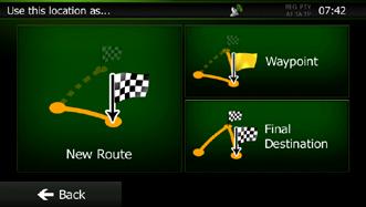 3.4 Modifying the route When navigation is already started, there are several ways to modify the active route. The following sections show some of those options. 3.4.1 Selecting a new destination