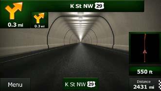 5.1.3 Tunnel view When entering a tunnel, the map is replaced with a generic tunnel image so that surface roads and buildings cannot distract you.