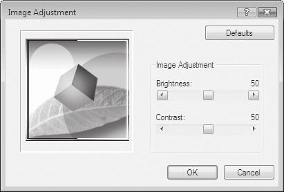PRINTER FUNCTIONS ADJUSTING THE BRIGHTNESS AND CONTRAST OF THE IMAGE (Image Adjustment) The brightness and contrast can be adjusted in the print settings when printing a photo or other image.