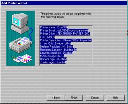 3 Installing and Configuring PhaserLink Remote Internet Printing Software 6. This screen summarizes all the information you have supplied. Verify that all fields are correct.