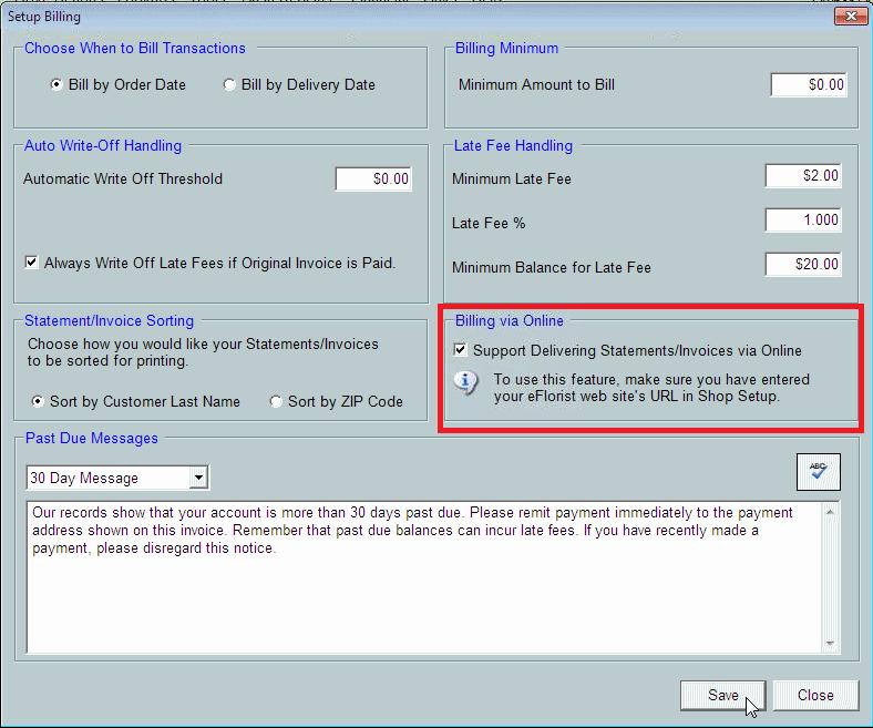 2. In Setup Billing, check the option Support