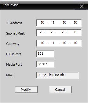 6. On the EditDevice dialog, change the IP Address and the Gateway to reflect the Default Gateway number in step 4.