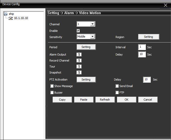5. In the Video Motion dialog ensure the Enable checkbox is checked.