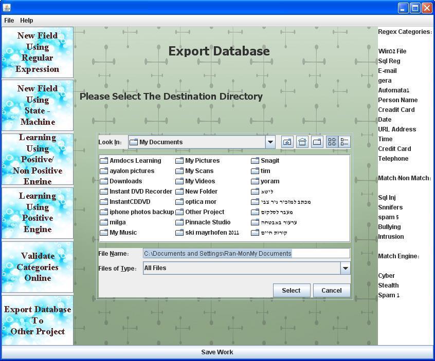 3.6 Export Database To Other Project Functionality The functionality enables the user to export the current database to a selected path in the hard drive.