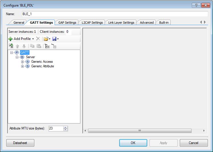 PSoC Creator Component Datasheet GATT Settings Tab The GATT Settings tab is used to configure Profile-specific parameters.