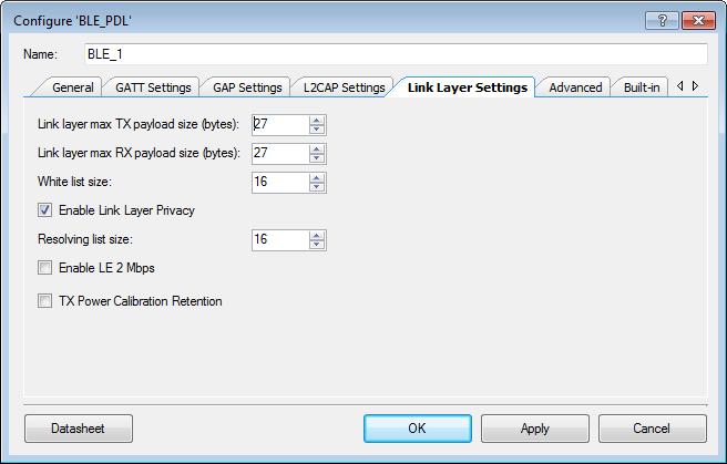 Link Layer Settings The Link Layer settings parameters for Link Layer. Link Layer Max Tx Payload Size The maximum link layer transmits payload size to be used in the design.