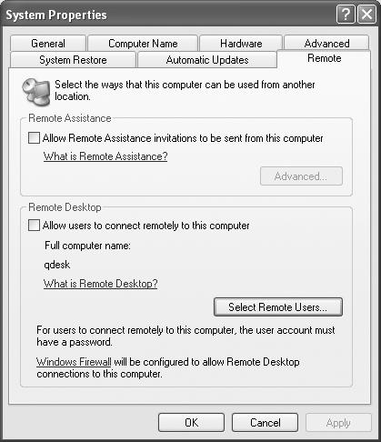 Windows XP Features 775 Remote Desktop classifies computers into two categories: home computer and remote computer. The home computer is the one that you are sitting at.