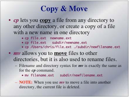 Filename and directory syntax for mv is exactly the same as for the cp command. mv filename.ext subdir/newfilename.