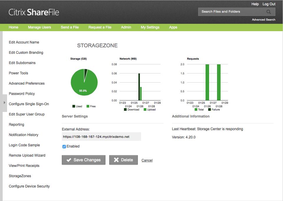 the server: From the ShareFile interface, log on to your ShareFile Enterprise account, go to Admin > StorageZones, click the StorageZone, and then click a StorageZones Controller host name.