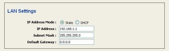 IP Address Mode: Select the Static or DHCP radio button.