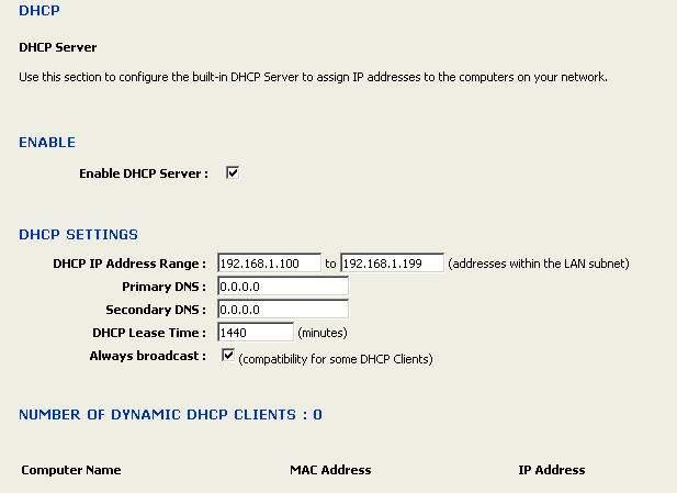 4.5 DHCP Server Click on the DHCP link under the LAN menu. DHCP stands for Dynamic Host Configuration Protocol.