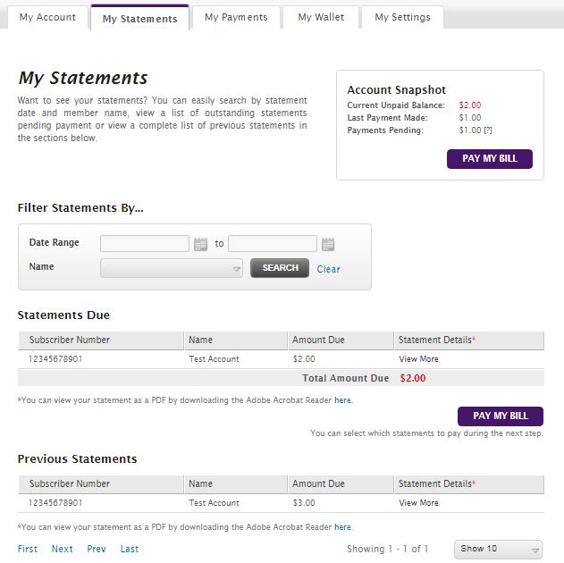 CPOL My Statements Tab The My Statements tab displays a historical view of statements or invoices that have been