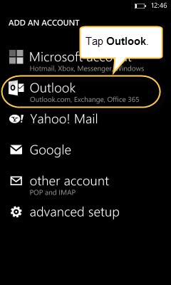 2. The ADD AN ACCOUNT screen displays several mail configuration options.