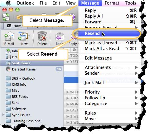 Re-sending an E-mail Message Occasionally, the need to re-send an e-mail message may arise.
