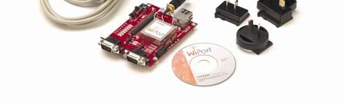 Features of the Evaluation Kit Complete, ready-to-use WiPort and supporting Evaluation Board 3.