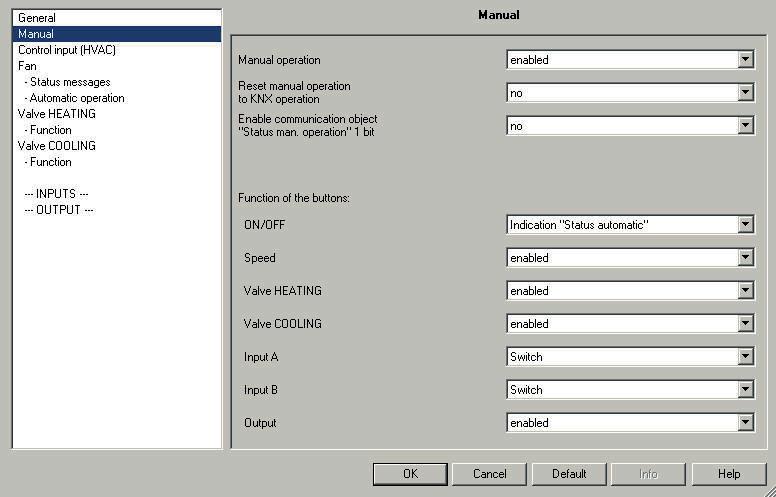 ABB i-bus KNX 3.2.2 Parameter window Manual In the parameter window Manual, all the settings for manual operation can be made.