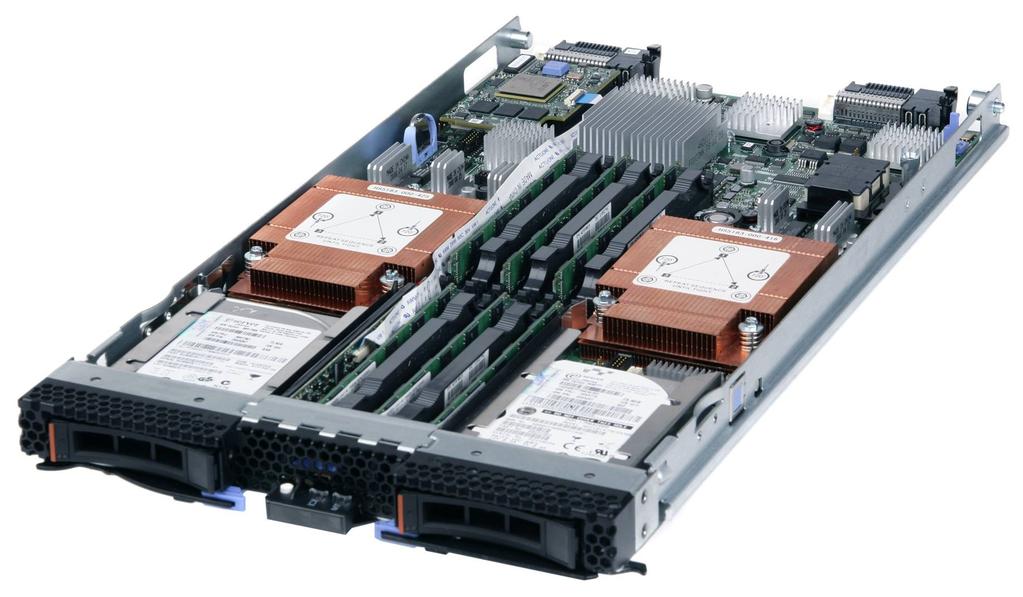 HS22 Hardware Overview Internal USB (Embedded Hypervisor) Optional RAID 5 w/ battery-backed write-back cache Dual and redundant power & I/O connectors 2x Intel Xeon