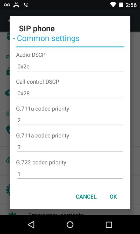 Example: 87-Series upper Common Settings SIP phone settings screen G.711u, G.711a, G.722 and G.729A codec priorities: G.722=1, G.711u =2, G.711a = 3, G.729A=4. Spectralink recommends enabling the G.
