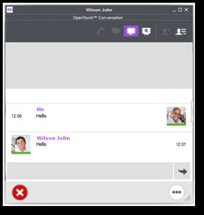 1 Screen description Actions are available according to the type of conversation: Audio or video call. Conference. Meeting. Instant messaging.