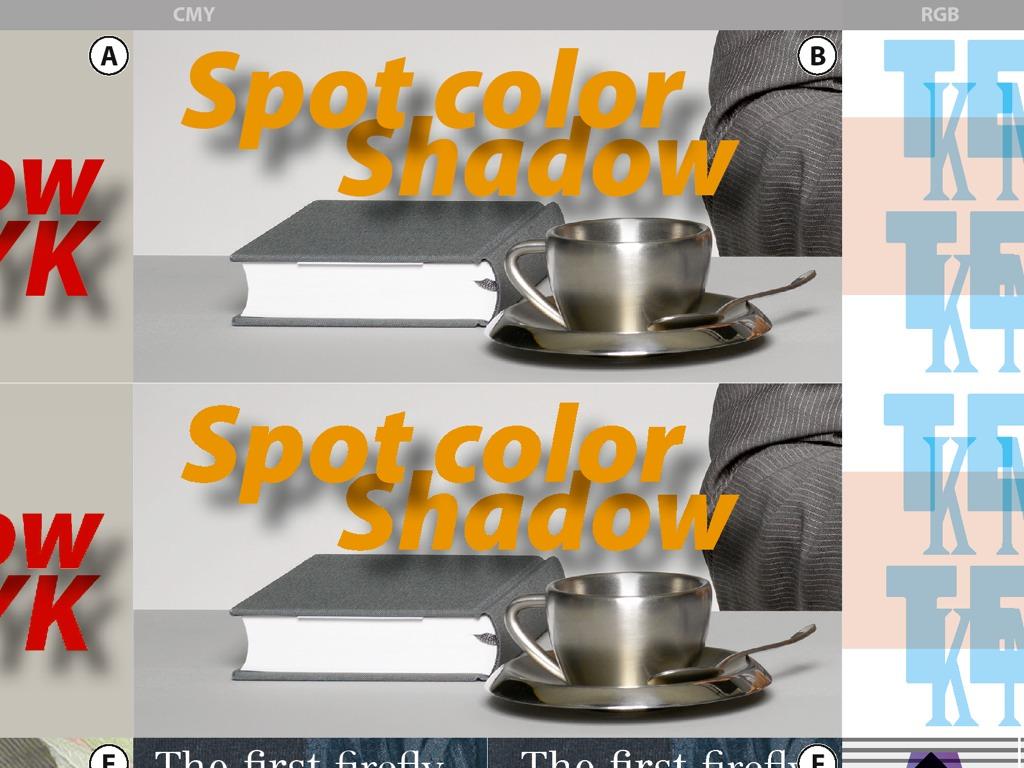 possible errors color management and transparency flattening Spot to CMYK: wrong sequence: 1.