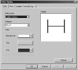 3 DISPLAY 3.1.1 Editor Option Dialog Configuration 3.1 EDITOR OPTION DIALOG Editor Option Dialog Display The dialog box where the options of the ladder editor window are displayed. 1.