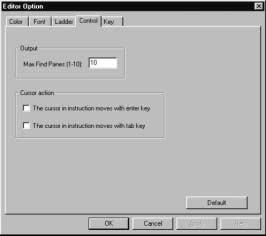 3.1 EDITOR OPTION DIALOG 3.1.5 Control 1 2 3 3 4 Output 1. Find Windows (1-10) The number of windows displayed in the output window is set. The default number is three. Cursor action 2.