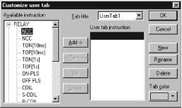 3.3 INSTRUCTION PALETTE Set Customized User Tab 1. Select the New button. Input the user tab name in the dialog. 2. Select the added instruction in the available instruction window. 3 3.