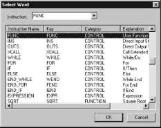 Select Word Dialog Display This is available when Command is selected. Select the button and the Select Word dialog box is displayed.