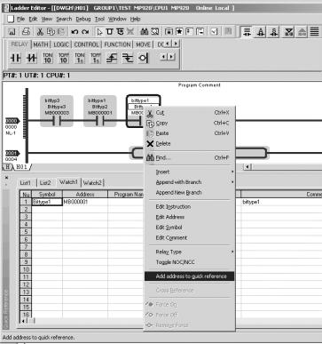 6.4 QUICK REFERENCE 6.4.4 The definition data is added from the ladder editor. The definition data can be added from the ladder program screen. 1.